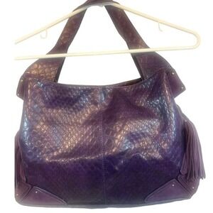 Jessica Simpson Faux Textured Reptile Leather Shoulder Bag Purple  Tassels Suede